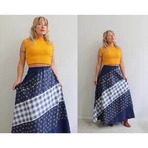 1970's Vintage Chessa Davis Bohemian Patchwork Maxi Skirt Women's MD LG Peasant
